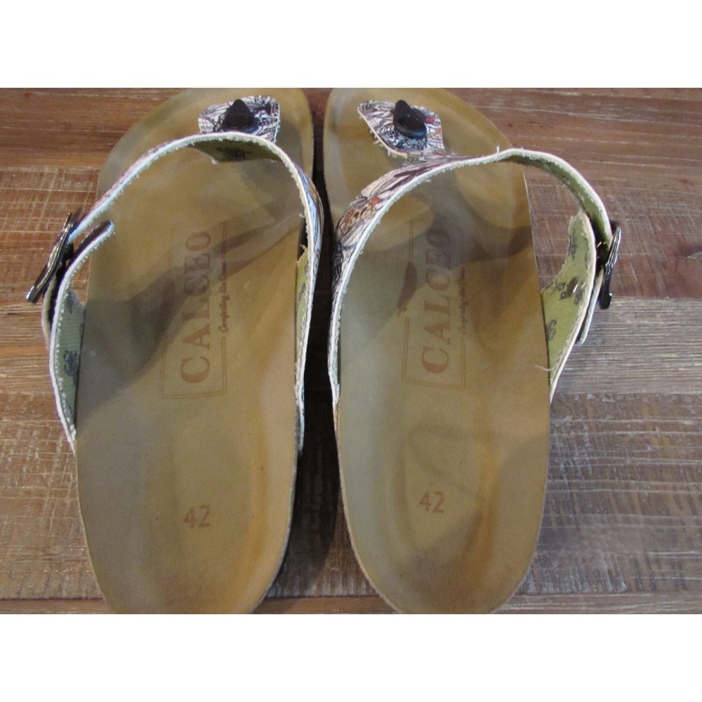 Calceo Womens T-Strap Sandals White Butterfly Floral Cork Footbed EU 42 US 11 - Picture 8 of 11